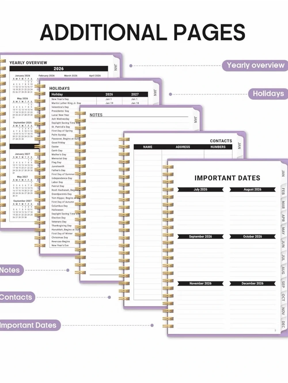 2026 Lavender Spiral Monthly Planner with Purple Print size A5